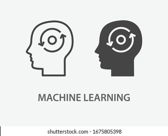 Machine learning icon. Black vector illustration isolated on white.