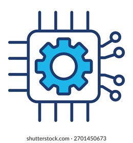 Machine Learning Icon In Blue Monochrome Flat Design, Vector Illustration