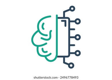 Machine learning icon. brain with CPU. icon related to automate. line icon style. data analytics elements vector illustration