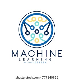Machine learning icon in circle shape. Computer science and artificial intelligence development. Modern tech. Flat vector design for company logo, card or label