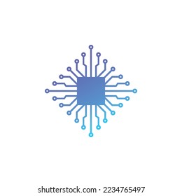 Machine learning icon, Circuit Abstract Black Line vector logo design