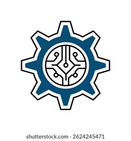 Machine Learning Icon: Flat Vector Gear with Neural Network Web in Clean, Modern Tech Style on White Background