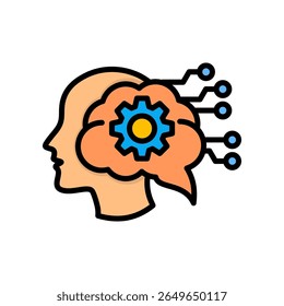 Ilustração de vetor de cor linear de ícone do aprendizado de máquina