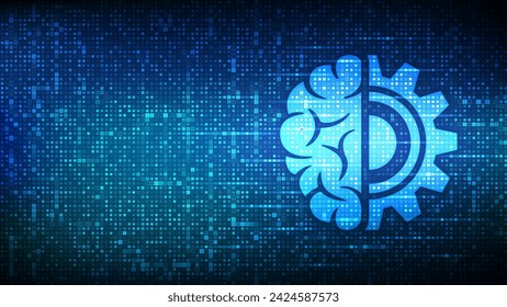 Machine learning icon made with binary code. AI Artificial Intelligence. Deep learning. Data mining, Big Data, algorithm, neural network . Digital code background with digits 1.0. Vector Illustration.