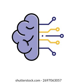 machine learning icon. management. brain with trace on white background. automatic, manager, web. isometric design style