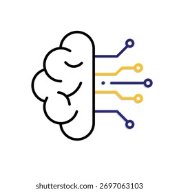 machine learning icon. management. brain with trace on white background. automatic, manager, web. Mixed design style