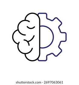 Icono de aprendizaje automático. Gestión. Combinación de equipo y cerebro. Automático, gerente, Web. Estilo de diseño de esquema