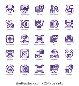 Machine Learning Icon pack for your website, mobile, presentation, and logo design. Machine Learning Icon line basic color design. Vector graphics illustration and editable stroke.