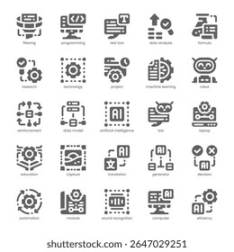 Paquete de iconos de aprendizaje automático para su Sitio web, móvil, presentación y diseño de logotipo. Icono de aprendizaje automático de diseño sólido. Ilustración gráfica de Vector y trazo editable.