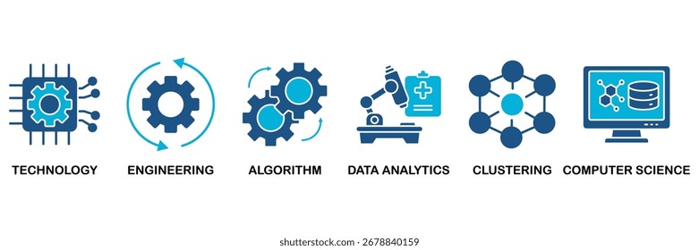 Conjunto de ícone de aprendizagem de máquina em azul monocromático Design plano conceito de ilustração vetorial para tecnologia, engenharia, algoritmo, análise de dados, clustering e ciência da computação