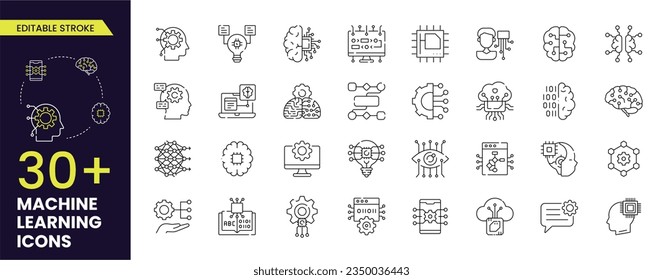 Machine learning icon set. Collection of high quality stroke icons for Machine learning, AI, Thinking and many more