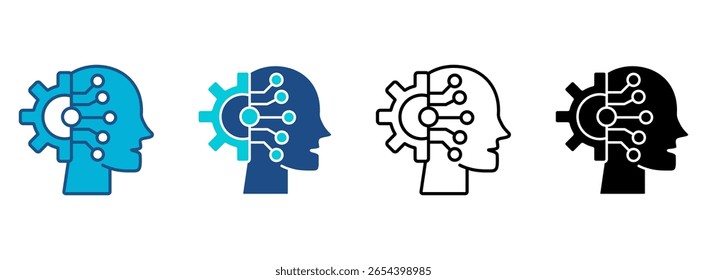 Machine Learning Icon Set With Multiple Styles. Vector Illustration