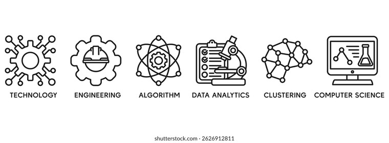 Machine learning icon set vector illustration concept relate to technology, engineering, algorthm, data analytics, clustering and computer science