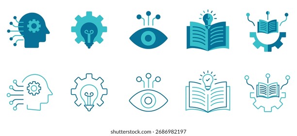 Machine learning icon set. Vector and illustrator