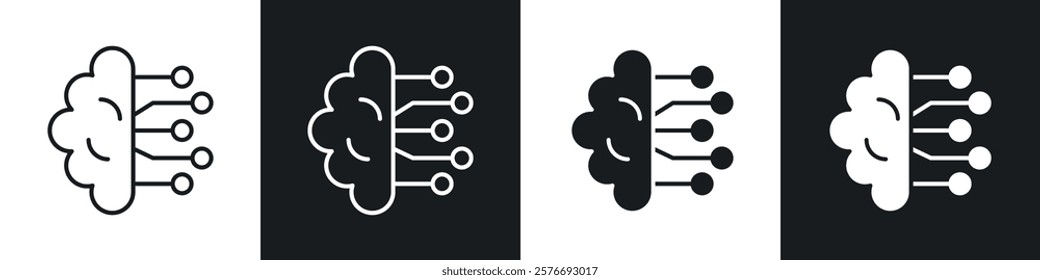 Machine learning icons collection in black and white solid and line style