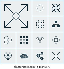 Machine Learning Icons Set. Collection Of Atomic Cpu, Computing Problems, Analysis Diagram And Other Elements. Also Includes Symbols Such As Fan, Wi-Fi, Variable.