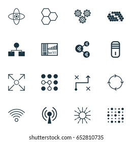 Machine Learning Icons Set. Collection Of Wireless Communications, Radio Waves, Computing Problems And Other Elements. Also Includes Symbols Such As Wifi, Data, Information.