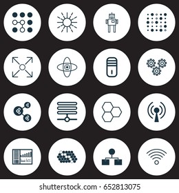 Machine Learning Icons Set. Collection Of Mechanism Parts, Cyborg, Controlling Board And Other Elements. Also Includes Symbols Such As Wireless, Processor, Design.