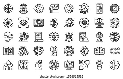 Machine learning icons set. Outline set of machine learning vector icons for web design isolated on white background