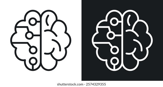 Machine learning icons in thin black and white stroke liner style