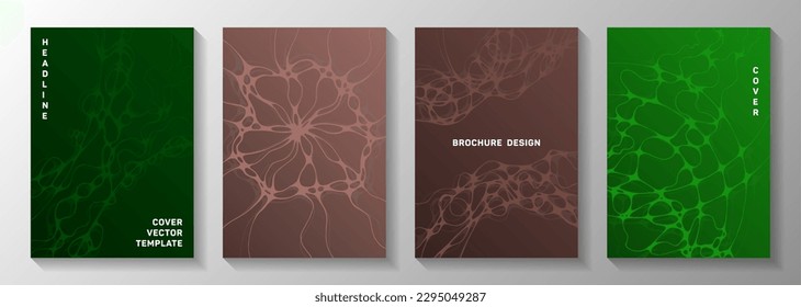 Machine learning idea abstract vector covers. Bent curve lines tissue backgrounds. Futuristic cover vector templates. Hi tech cover pages graphic design set.