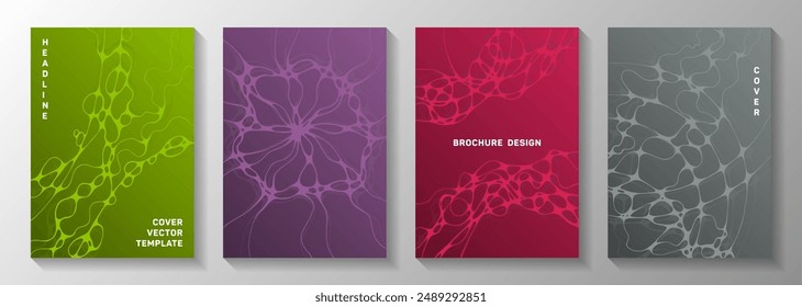 Machine learning idea abstract vector covers. Doodle waves surface backgrounds. Flat magazine vector templates. Radiology cover pages graphic design set.
