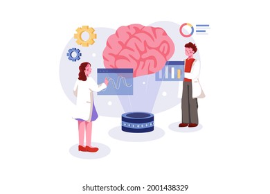 Concepto de Ilustración de Aprendizaje automático. Ilustración plana aislada en fondo blanco.