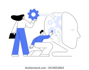 Machine learning isolated cartoon vector illustrations. Students work with computer algorithms, artificial intelligence, natural language processing, make research at university vector cartoon.