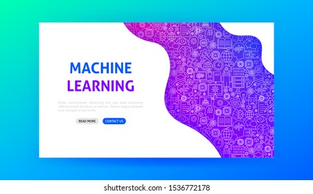 Machine Learning Landing Page. Vector Illustration Of Outline Design.