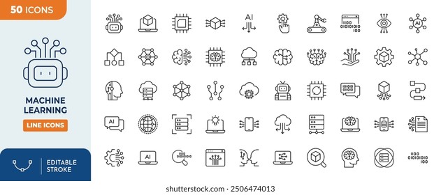 Machine learning Line Editable icon set	
