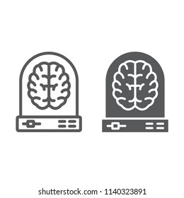 Machine learning line and glyph icon, data and analytics, brain sign, vector graphics, a linear pattern on a white background, eps 10.