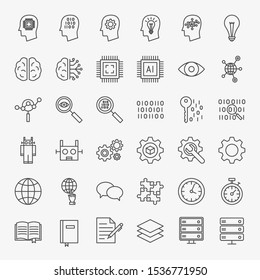 Machine Learning Line Icons Set. Vector Thin Outline Computer Technology Symbols.