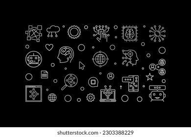Machine Learning linear horizontal minimal banner - ML concept vector illustration on dark background