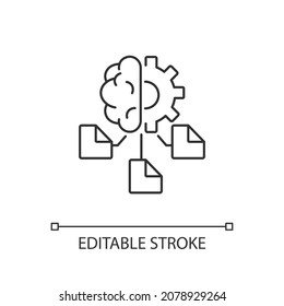 Machine learning linear icon. Computer algorithms. Artificial intelligence application. Thin line customizable illustration. Contour symbol. Vector isolated outline drawing. Editable stroke