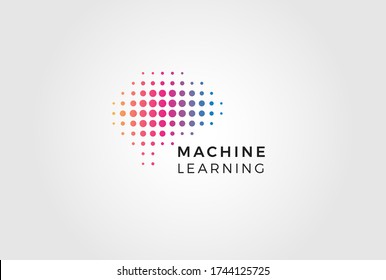 Machine learning logo. Futuristic digital data emblem. Artificial intelligence icon. Science innovation sign. Isolated robotic technology engineering vector illustration. Human brain symbol. 