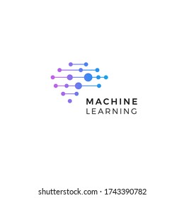 Machine learning logo. Neurons connections, synapses emblem. Neural network. Isolated human brain icon. Artificial Intelligence innovation sign. AI symbol. Digital data vector illustration. Cyber tech