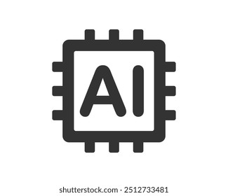 Machine learning micropchip symbol, ML icon, AI icon, Artificial intelligence sign. Vector illustration image. Isolated on white background.