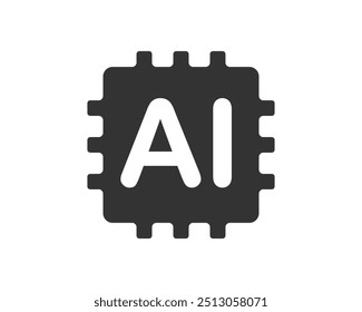 Machine learning micropchip symbol, ML icon, AI icon, Artificial intelligence sign. Vector illustration image. Isolated on white background.