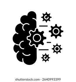 Machine Learning (ML) black glyph icon. Vector isolated element. Editable stroke.