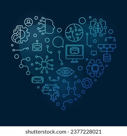 Machine Learning - ML Technology concept blue heart shaped outline banner with dark background