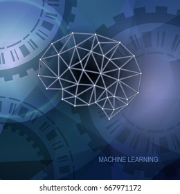 Machine learning modern artificial intelligence engineering technology concept with human brain symbol and gears vector illustration.
