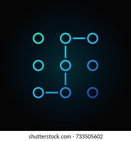 Machine learning or neural network vector blue concept linear icon or symbol on dark background