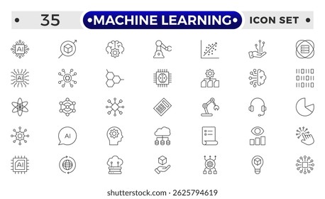 Machine Learning outline icon. AI technology icons for web and mobile app. Machine learning, digital AI technology, algorithm, smart robotic, cloud computing network.
