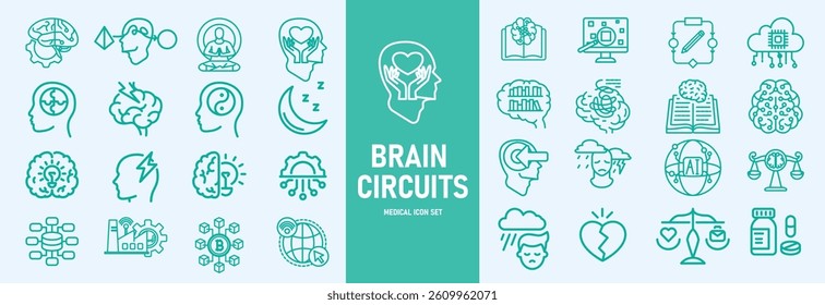 Machine learning outline icons set vector illustrator. AI, data analysis, algorithms, data, automation, learning, science, networks and more.