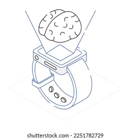 Machine learning outline isometric conceptual icon 