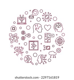 Machine Learning outline round minimal banner. Vector cirlce shaped ML concept illustration