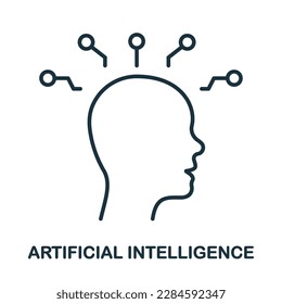 Programmbeschreibung für maschinelles Lernen Symbol des intellektuellen Prozesses. Symbol für künstliche Intelligenz Digitale Technologie, AI Human Brain Linear Piktogramm. Bearbeitbarer Stroke. Einzelne Vektorgrafik.
