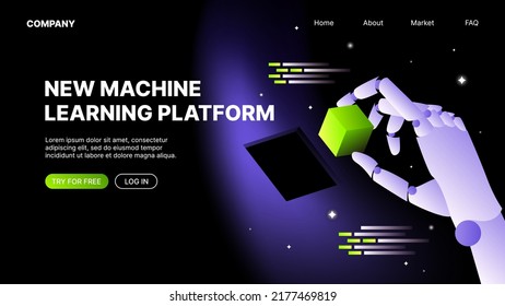 Machine Learning Platform Landing Page Template. Vector Illustration