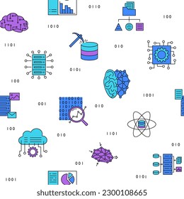 Machine learning seamless pattern in colored line style. Vector illustration
