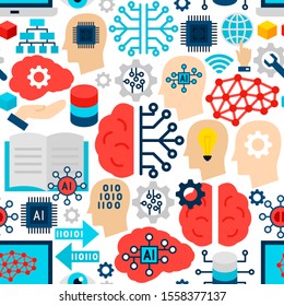 Machine Learning Seamless Pattern. Vector Illustration of Technology Background.